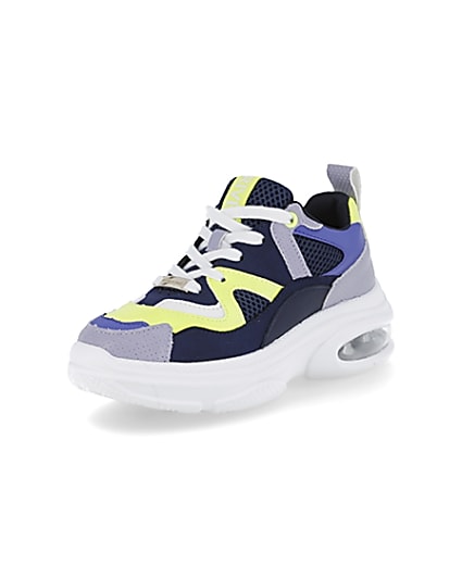 360 degree animation of product Blue chunky bubble sole trainers frame-0