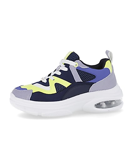 360 degree animation of product Blue chunky bubble sole trainers frame-2