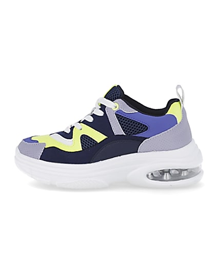 360 degree animation of product Blue chunky bubble sole trainers frame-3