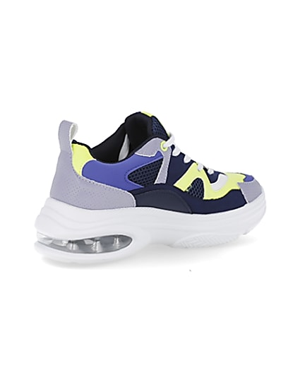 360 degree animation of product Blue chunky bubble sole trainers frame-13