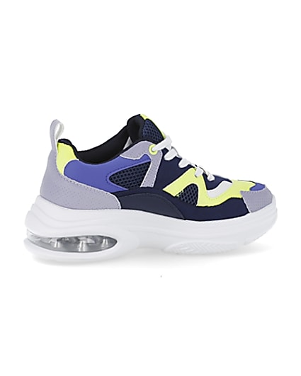 360 degree animation of product Blue chunky bubble sole trainers frame-14