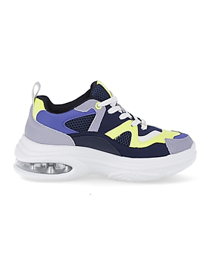 360 degree animation of product Blue chunky bubble sole trainers frame-15