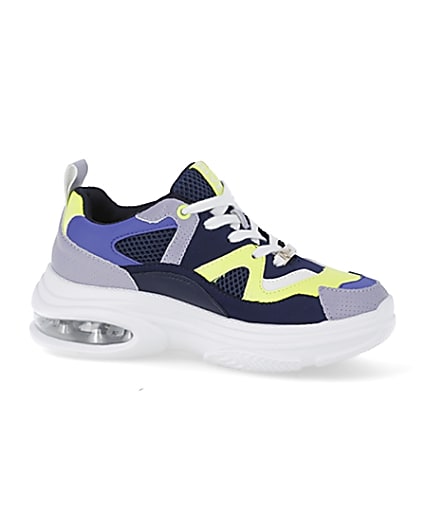 360 degree animation of product Blue chunky bubble sole trainers frame-16