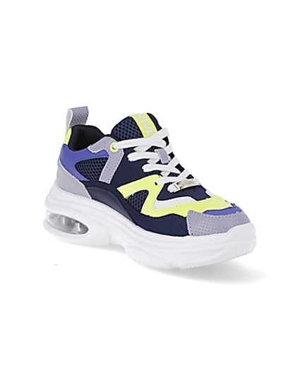 360 degree animation of product Blue chunky bubble sole trainers frame-18