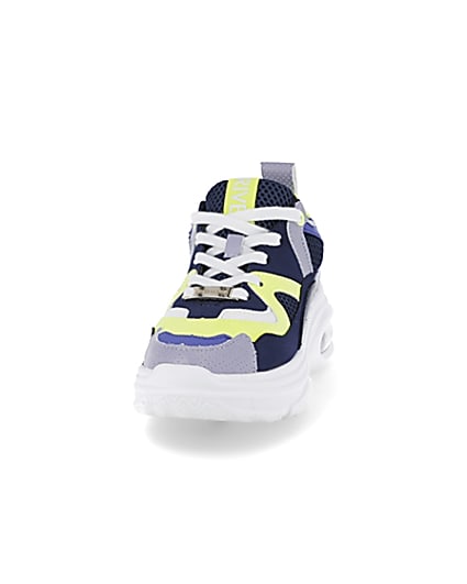360 degree animation of product Blue chunky bubble sole trainers frame-22
