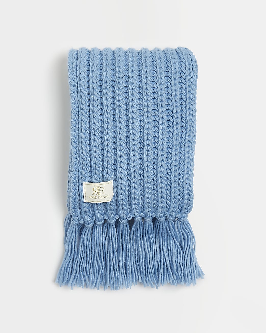 Blue chunky cable knit scarf