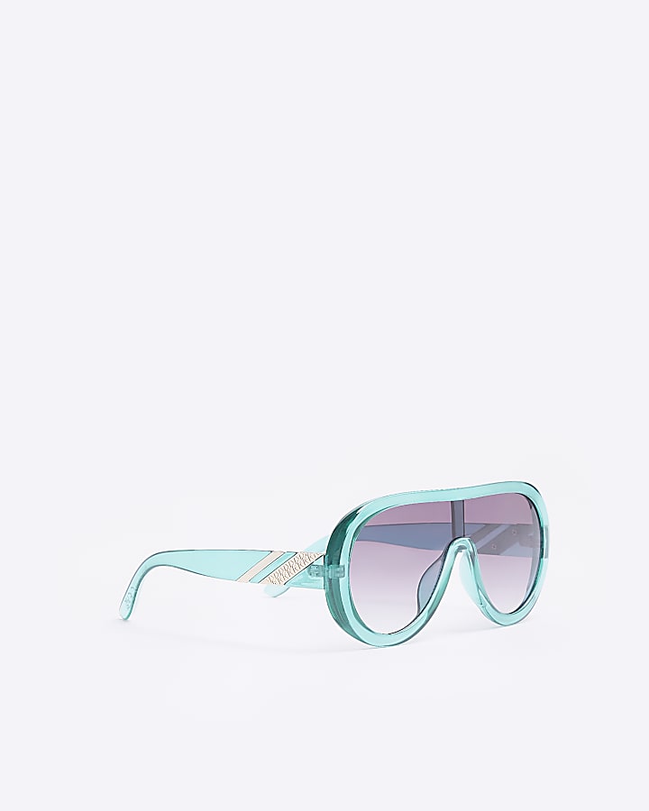 Blue Chunky Shield Sunglasses