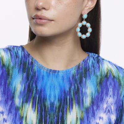 Blue Circle Drop Earrings