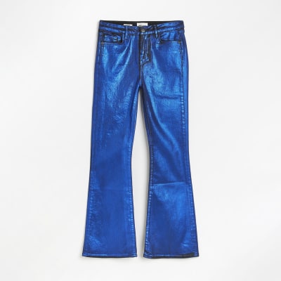 River Island front pocket flared jeans in mid auth blue