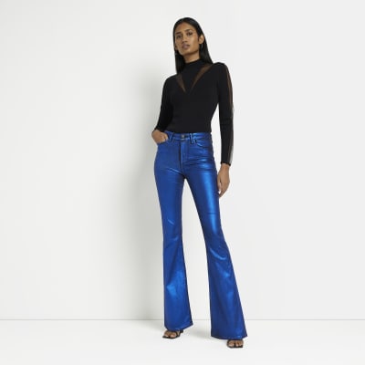 River Island Tall pocket front flared jeans in mid authentic blue