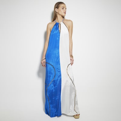 Blue colour block beach maxi dress