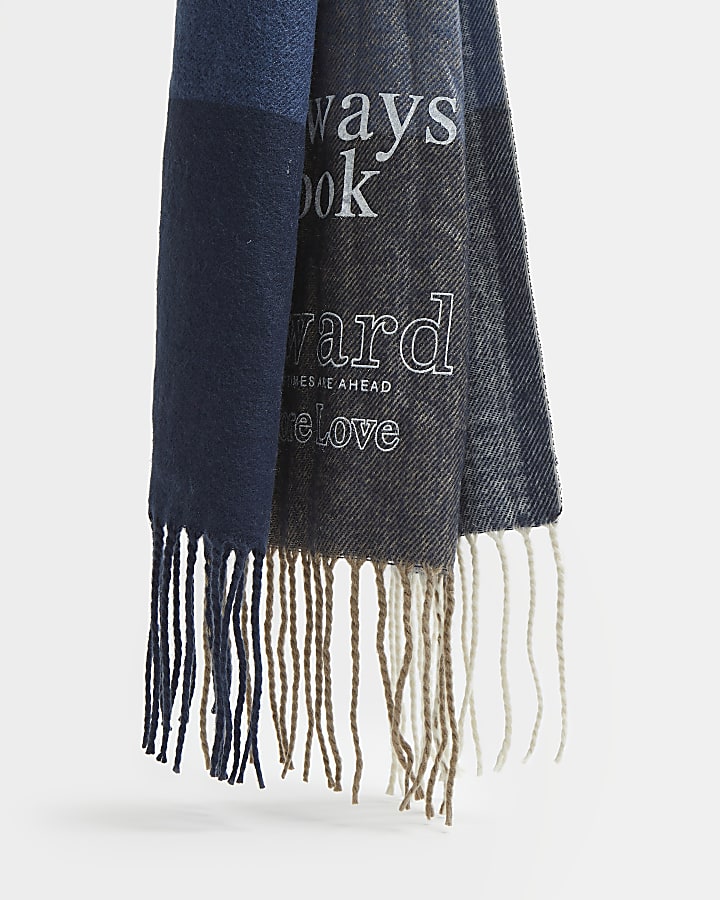 Blue colour block positive script scarf