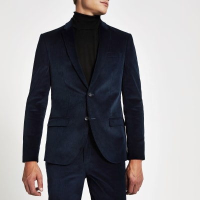 Blue cord single breasted skinny suit
