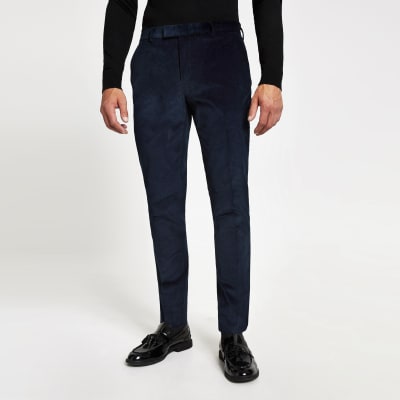 Blue cord skinny suit trousers
