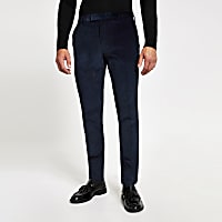 Blue cord skinny suit trousers