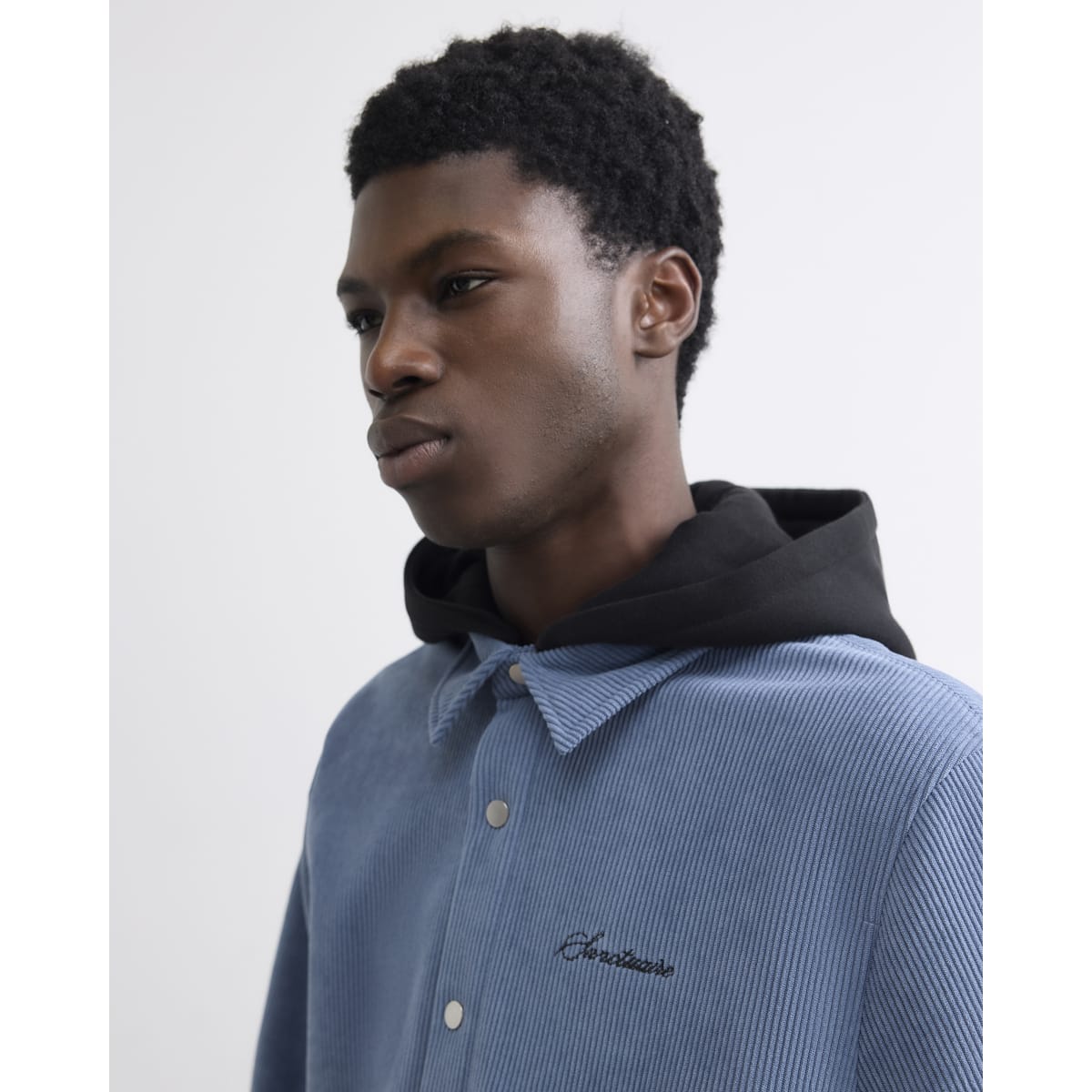 Blue Corduroy Hooded Double Faced Shirt 4