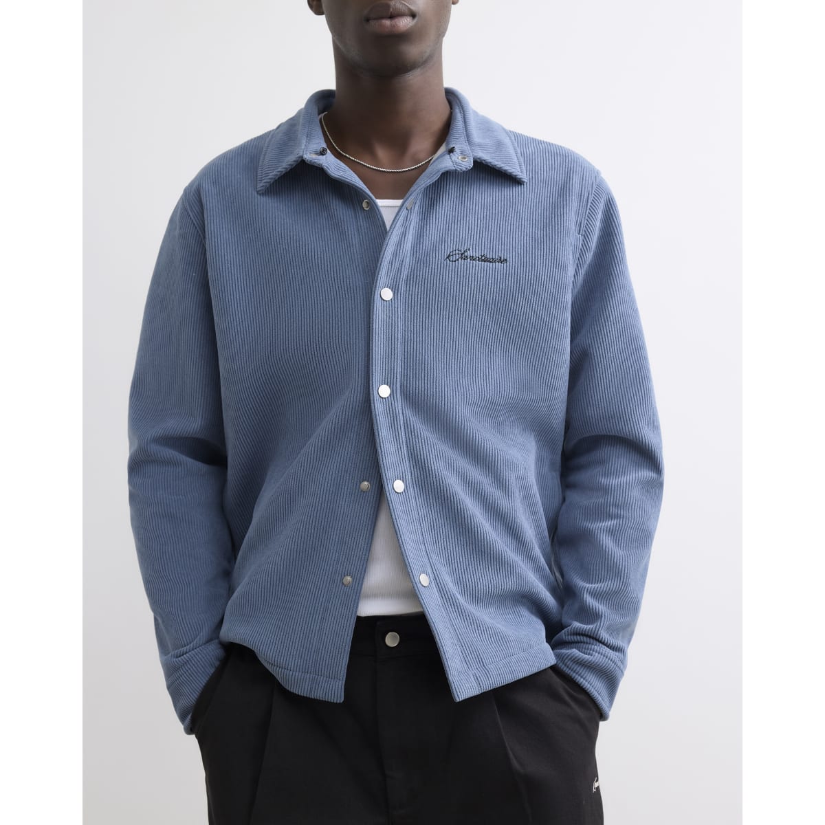 Blue Corduroy Hooded Double Faced Shirt 2