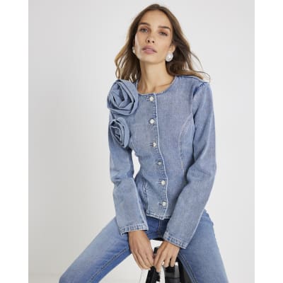 Blue Corsage Peplum Denim Jacket