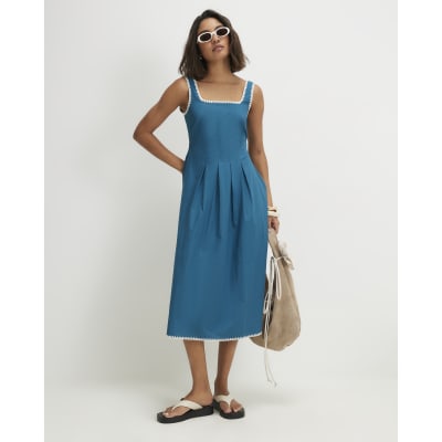 Cotton Whipstitch Pleated Midi Dress