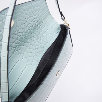 Blue croc embossed cross body bag
