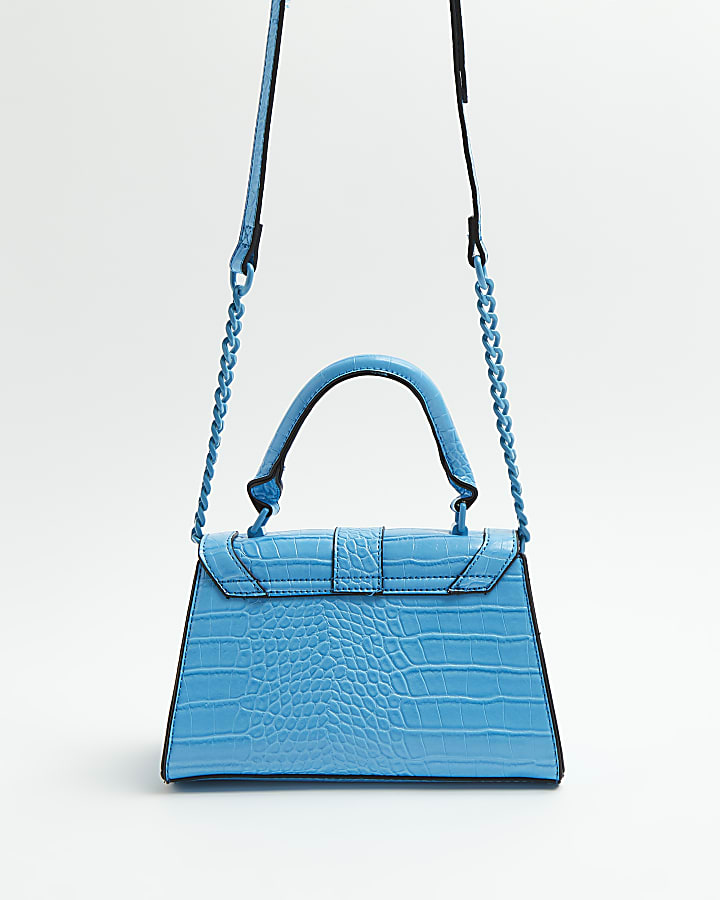 Blue croc embossed mini tote bag