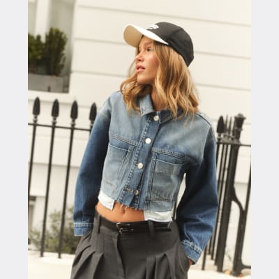 Black denim jacket womens river island outlet