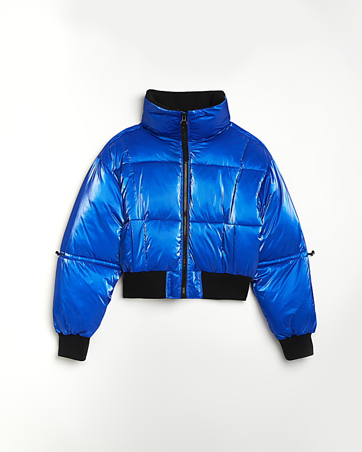 Blue crop puffer jacket