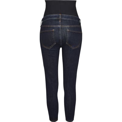 Blue cropped skinny maternity jeans | River Island