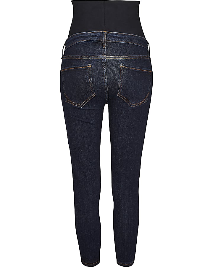 Blue cropped skinny maternity jeans