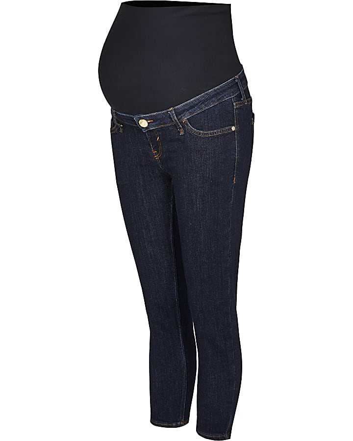 Blue cropped skinny maternity jeans