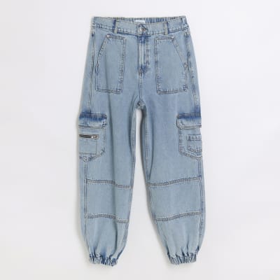 Blue cuffed cargo jeans