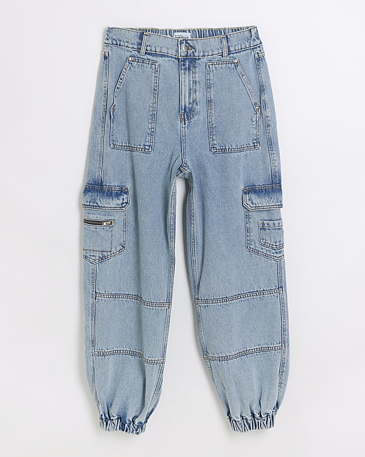 Blue cuffed cargo jeans | River Island