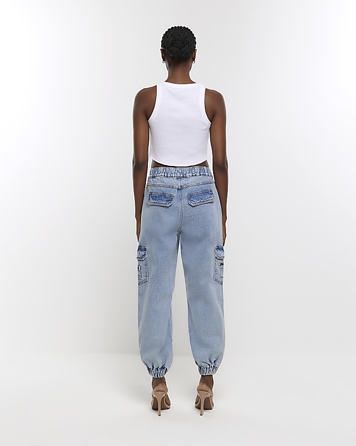 Blue cuffed cargo jeans | River Island