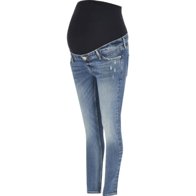 Blue denim Amelie overbump maternity jeans