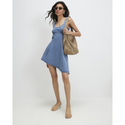 Denim Asymmetric Mini Dress