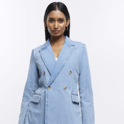 Blue denim blazer jacket River Island