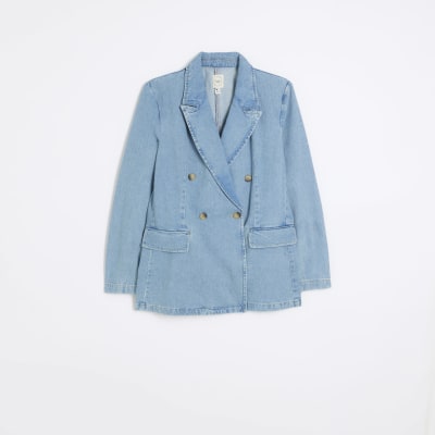 Blue denim blazer jacket River Island