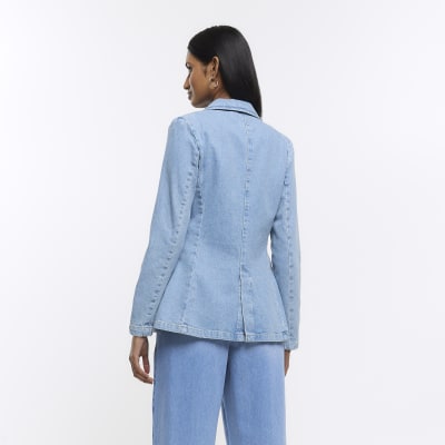 Blue denim blazer jacket River Island