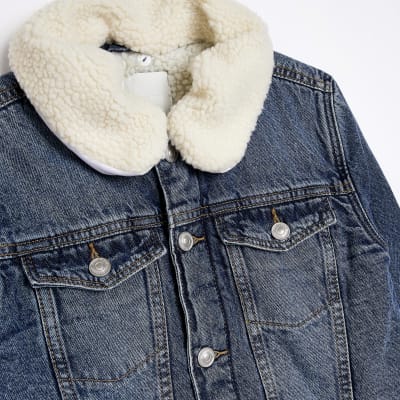 Blue denim borg collar jacket | River Island