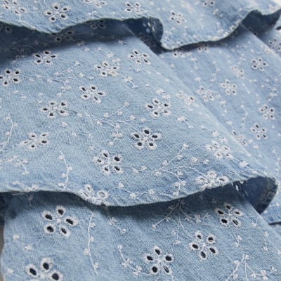 Blue denim broderie layered playsuit