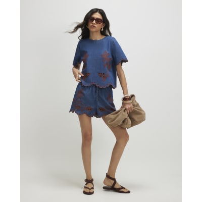Blue Denim Broderie Shorts