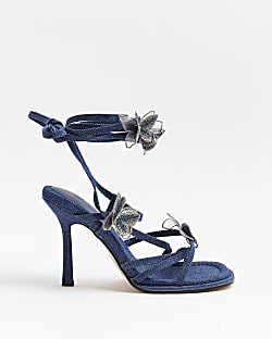 Blue denim butterfly heeled sandals