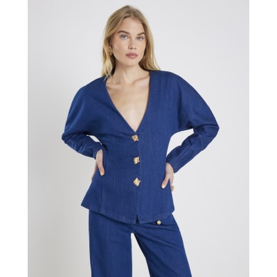 Blue Denim Button front Long Sleeve Top