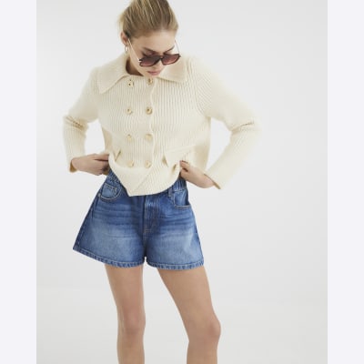 Blue Denim Elasticated A Line Shorts