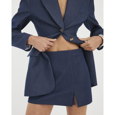 Blue Denim Front Slit Mini Skort