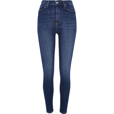 Blue Denim High Rise Skinny Jeans River Island