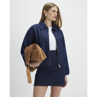 Blue Denim Jersey Mini Skirt