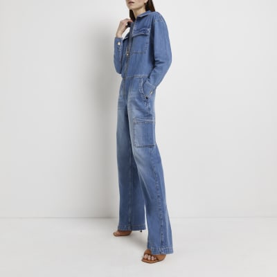 blue denim jumpsuit
