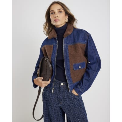 Blue Denim Long Sleeve Borg Panel Jacket