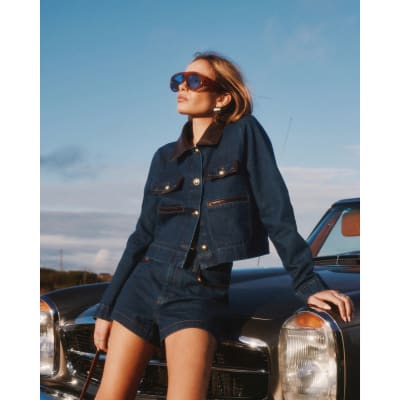 Blue Denim Long Sleeve Contrast Trim Jacket